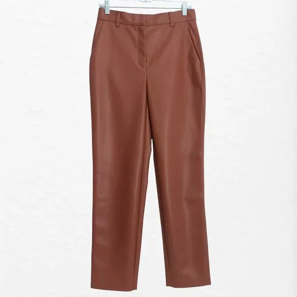 BABATON Brown Faux Leather Trousers 8 Caramel Sharp Polished Business Tailored - Picture 2 of 11